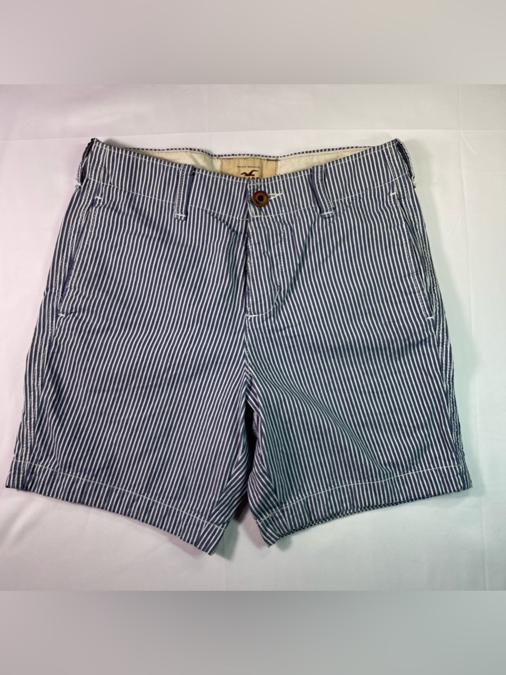 Hollister Navy & White Striped Chino Shorts